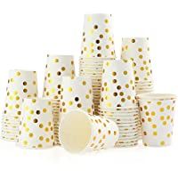 esonmus 100PCS Vaso de Papel Desechable- Disposable Cups 9 oz- Golden Polka Dot Disposable Beverage Cups- Apto para…